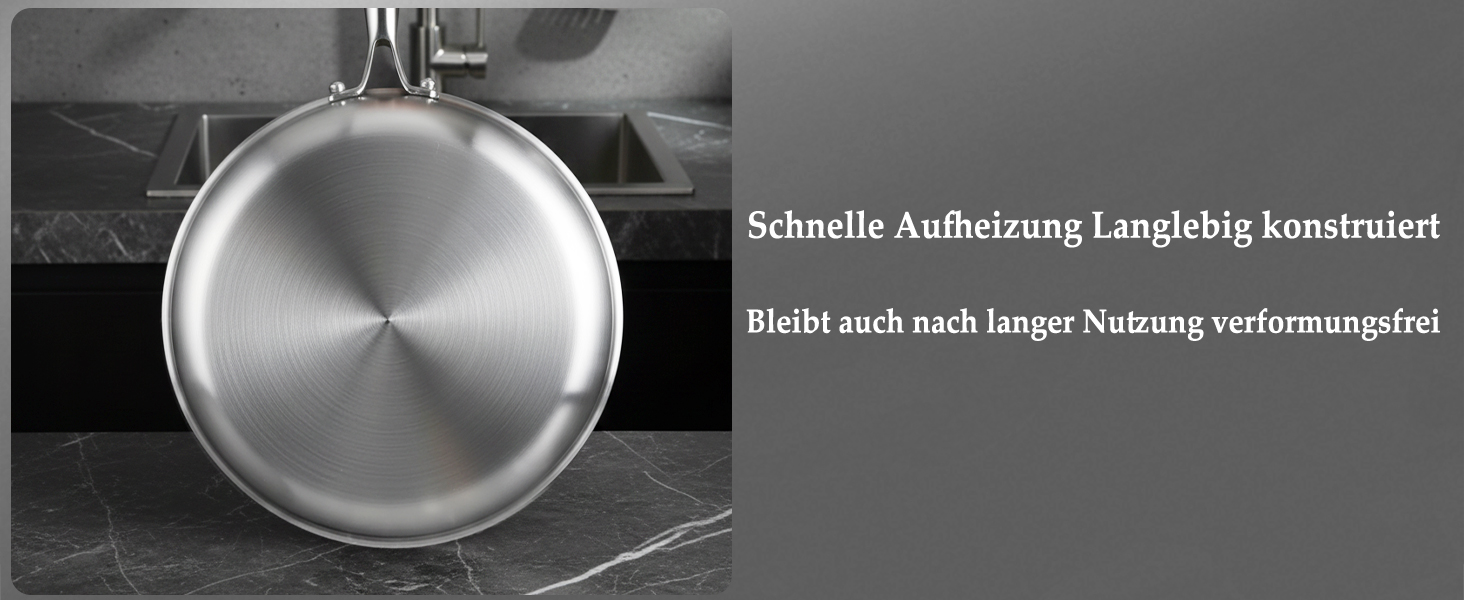 Сковорода з нержавіючої сталі 30 см Titan, з кришкою, для індукційних плит, 18/10, підходить для духовки та посудомийної машини