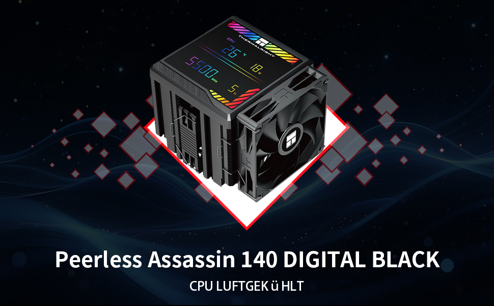 Кулер для процесора Thermalright Peerless Assassin 140 Digital White, двовежевий, 6 теплотрубок, 2 PWM вентилятори, з цифровим дисплеєм, для AM5, Intel LGA1851/1700