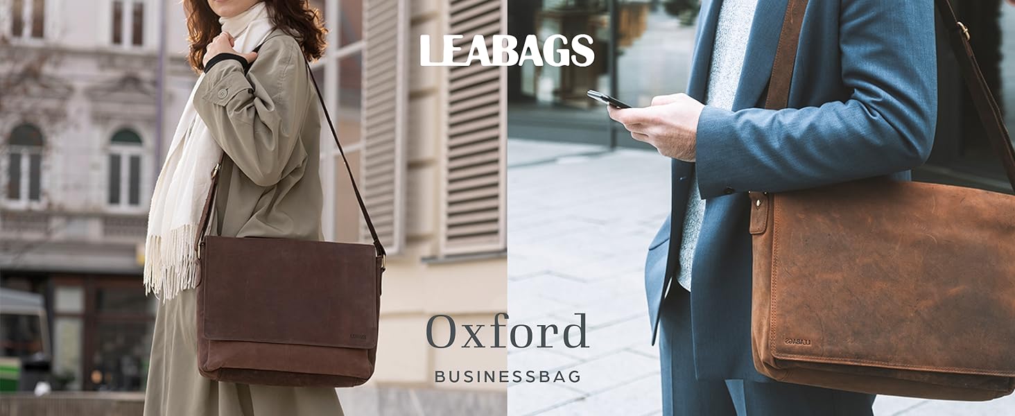 LEABAGS Латтоп-сумка Оксфорд з натуральної шкіри 15 дюймів - Месенджер, робоча сумка, 38x31x10 см, Коричневий