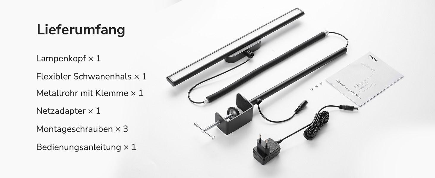 LED Настільна лампа Lepro 11W з кліпсою, диммер, 5 режимів яскравості та колірної температури, гнучкий регульований світильник для дому та офісу, чорна