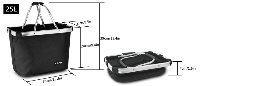 Складаний велосипедний кошик COFIT, знімний багатоцільовий кошик для велосипеда, для тварин, покупок, поїздок, кемпінгу та відпочинку на природі (Чорний)