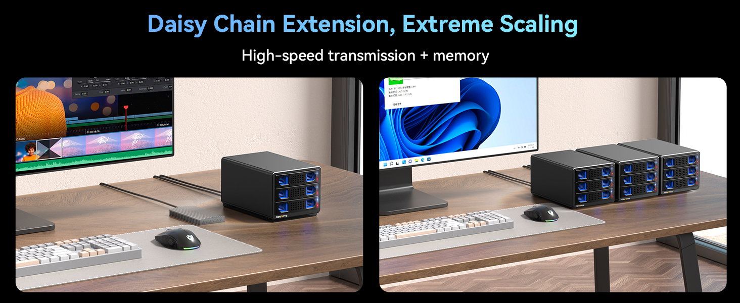 Корпус для жорстких дисків CENMATE з трьома відсіками для 2.5'/3.5' SATA HDD/SSD з USB 3.0, без інструментів, Daisy Chain, DAS (не RAID/NAS)