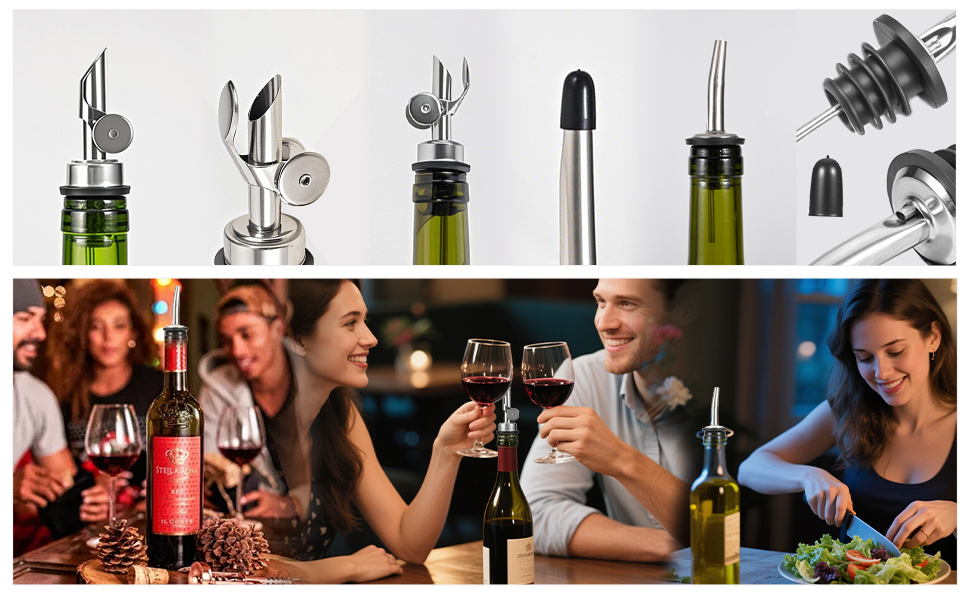 Виливники для пляшок BALTRE (6 шт) з 6 адаптерами: для олії, вина, оцту, сиропу