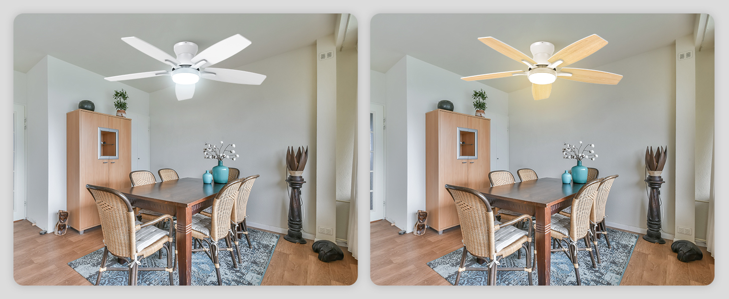 106 см стельовий вентилятор з підсвічуванням та двосторонніми лопатями, тихий вентилятор з LED-лампою та пультом дистанційного керування для спальні/вітальні, DC мотор, колір - світле дерево