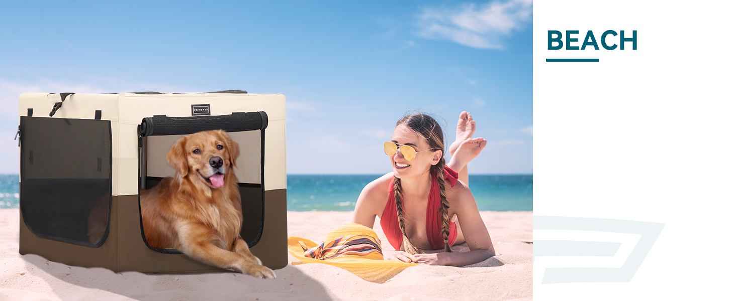 Клітка для собак Petsfit, складана, для середніх та маленьких собак, для дому, транспортування, з регульованим дизайном, з міцними сітчастими вікнами та м'якою підстилкою (61 x 46 x 43 см, колір кава)