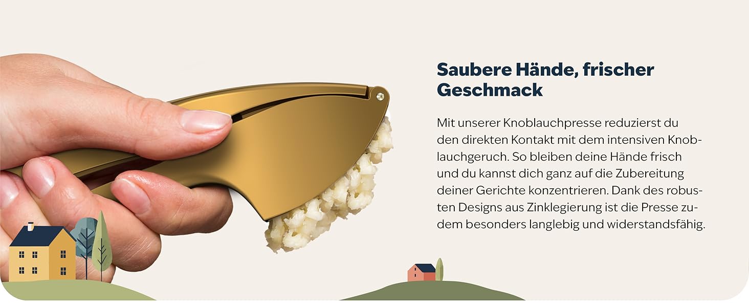 Преміум-прес для часнику Kjøk - з цинкової сплави, хромоване покриття, професійний, для миття в посудомийній машині, стильний, подарунок на День Матері (золотий)