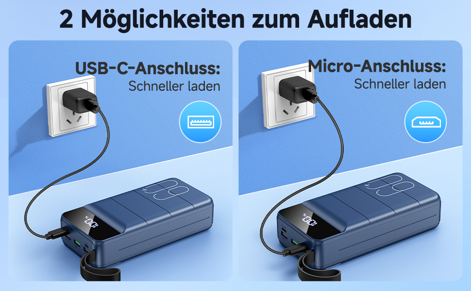 Power Bank 60000mAh 22,5W USB-C: Зовнішній акумулятор для смартфонів, планшетів, блакитний