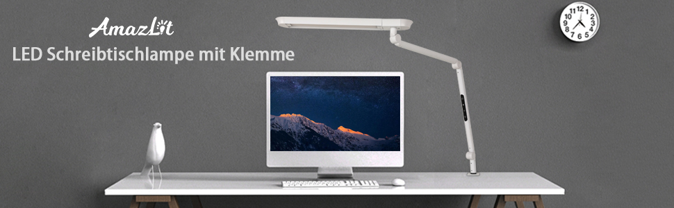 LED лампа настільна з кліпсою, 18W, 1100 люменів, для офісу та дому, без відблисків, захист очей, біла