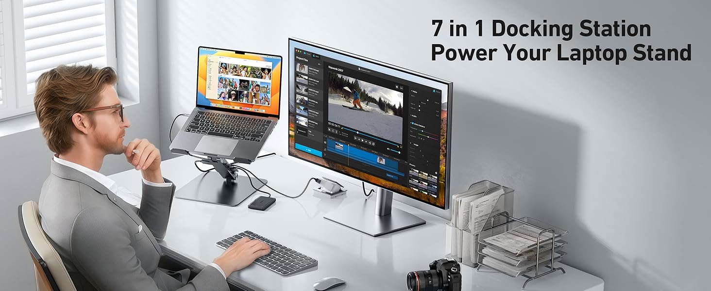 Підставка для ноутбука BENFEI 7-в-1 з USB-C док-станцією – HDMI (4K@60Hz), SD/Micro SD, 100W Power Delivery, 10Gbps (USB-C & USB 3.2) – для MacBook Pro/Air, iPad Pro, XPS, ThinkPad