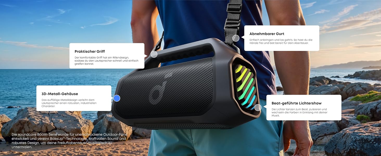 Портативна Bluetooth колонка soundcore Boom 2 Pro 140 Вт, IP68, RGB підсвітка, Powerbank, BT 5.3