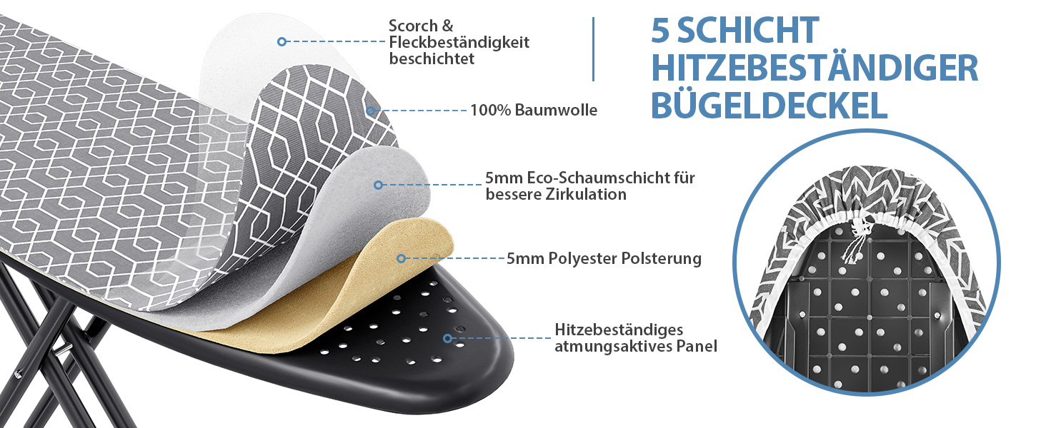 Відкидна гладильна дошка KINGRACK з регулюванням висоти, стабільний стійкий стіл для прасування з металевим каркасом, 33 x 110 см (Сірий)