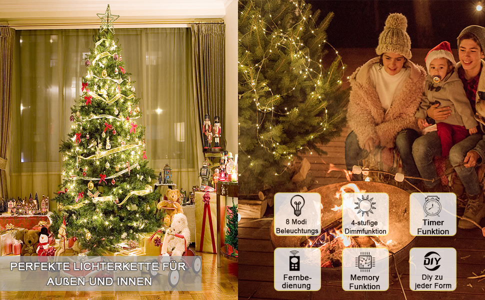 Льоко-світлодіодна гірлянда 20 м, 200 LED, тепле біле світло, з пульт, водонепроникна IP65, для декору на Різдво, весілля, сад, вечірку