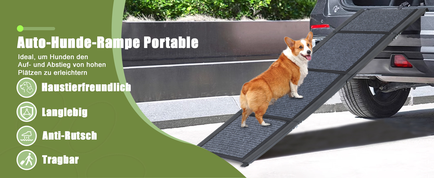 Рампа для собак SMONTER 180 см, автоскладана, з високоякісним покриттям, для легкових, вантажних автомобілів та SUV. Підходить для великих та середніх собак, чорного кольору.
