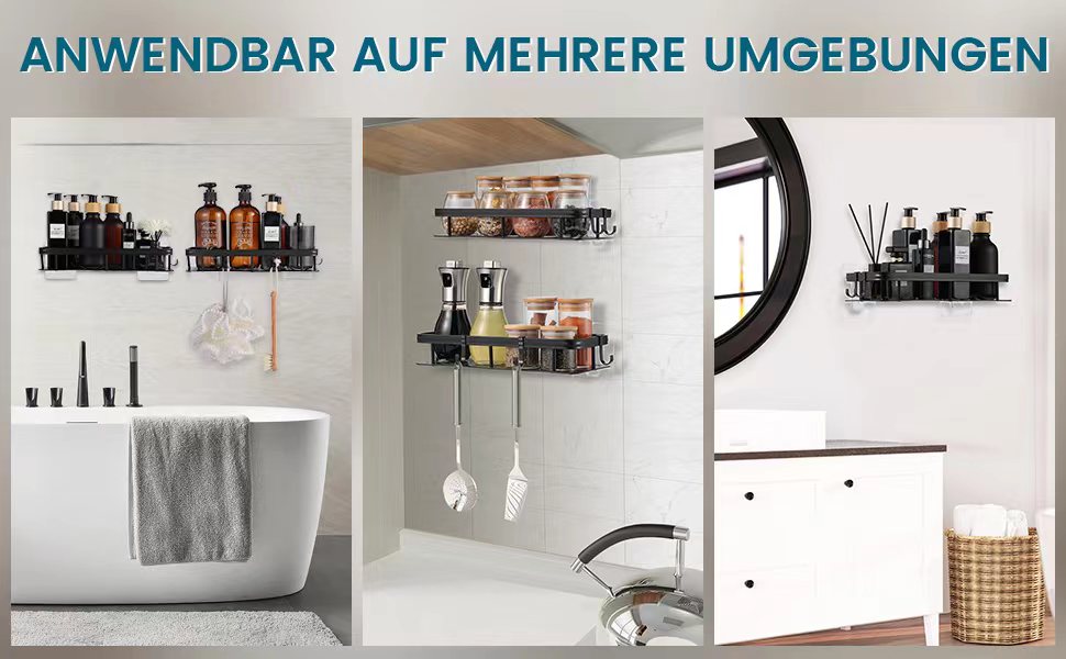 Полиця для душу без свердління, органайзер для ванної кімнати, 2 шт. корзини та полиці для душу, полиця для ванної кімнати з нержавіючої сталі, аксесуари для ванної кімнати, тримач для шампуню для душу з 4 клейкими поверхнями, чорний (алюміній)