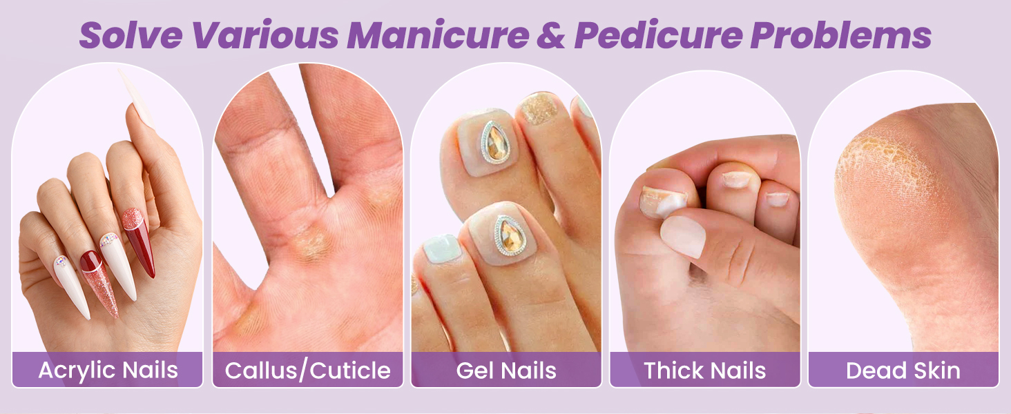 Електричний набір для манікюру та педикюру з 9 насадками та 15 швидкостями, LED-підсвічуванням, W-Lila