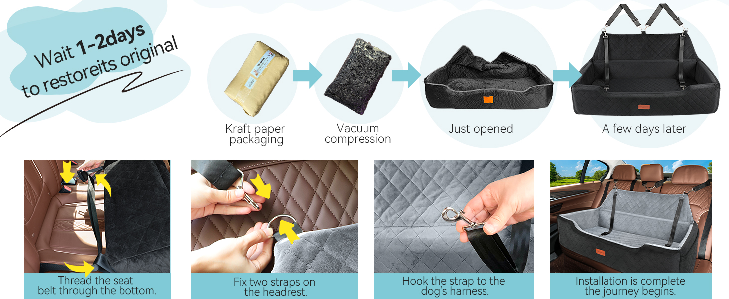 Автокрісло для собак великих порід до 45 кг, чорне, з двома страхувальними ременями, миється