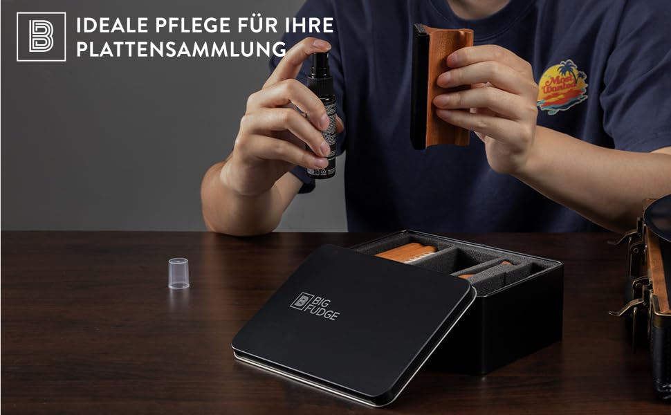 Набір для чищення вінілових пластинок Big Fudge 5-в-1: засіб для миття, щітка, аксесуари для програвача