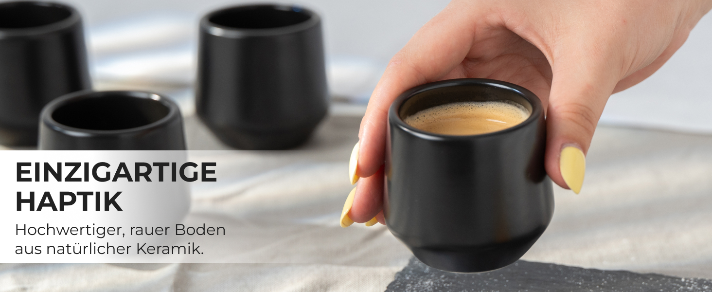 Набір чашок для еспресо Miamio 4 шт. (90 мл) з кераміки без ручки, чорний