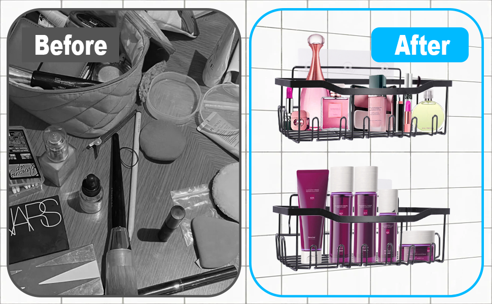 Дзеркальна поличка для душу WAOAW без свердління, 2 шт. Чорний, нержавіюча сталь, для шампуню, гелю для душу, мила, косметики