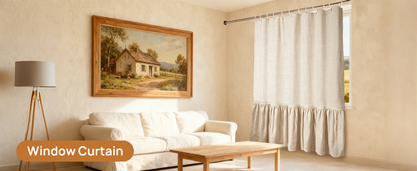 Штора для душу 180x180 см Бежева, Льняна текстура - Водонепроникна, з обтяженим краєм, 12 кілець, для ванної кімнати