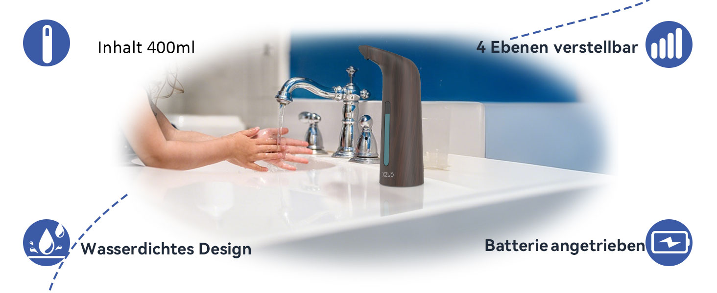 Автоматичний безконтактний диспенсер для мила з 4 рівнями регулювання, 400 мл, електричний, на батарейках, для встановлення на стіл, з інфрачервоним сенсором, бронзовий (400 мл, глибока зернистість)