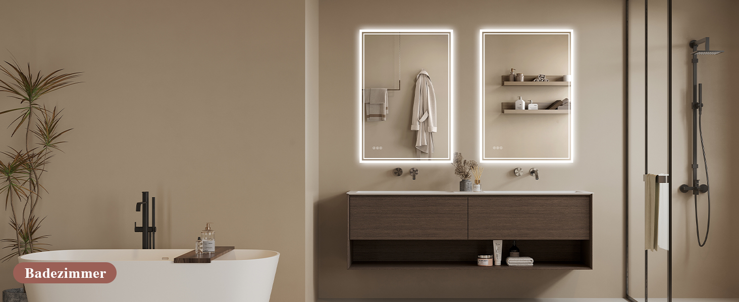 Дзеркало для ванної кімнати з підсвічуванням LED, антизапар, сенсорне управління, регулювання яскравості, 3 кольори світла, овальне, 50x70 см (Bluetooth, антизапар, 100L x 70B см)