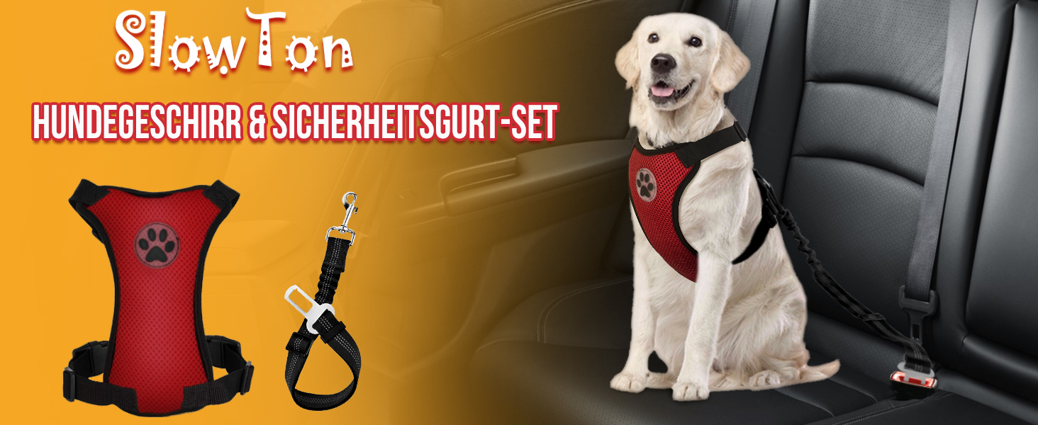 Шлейка для собак SlowTon з кріпленням для авто, чорна, розмір L. Двошарове дихаюче мереживне полотно з латексу, підходить для щоденних занять спортом.