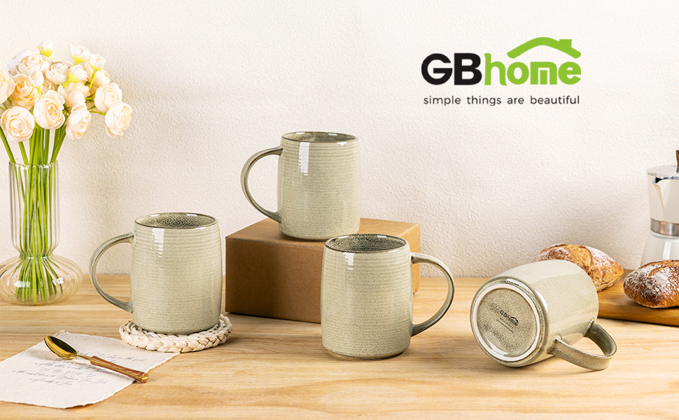 Набір келихів для кави GBHOME 500 мл (4 шт.) з кераміки з градієнтом кольору - для лате, чаю, пива, гарячого шоколаду. Можна мити в посудомийній машині та використовувати в мікрохвильовці. Реактивний хакі.