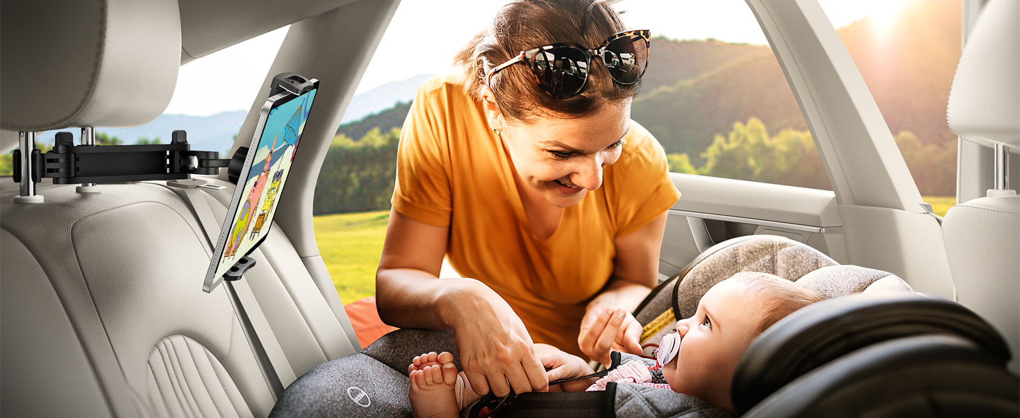 Тримач для планшету TRYONE в авто - кріплення на підголівник, висувний, для iPad, iPhone, Samsung Galaxy Tab, Kindle Fire HD, Switch, 4.7-11 дюймів, чорний