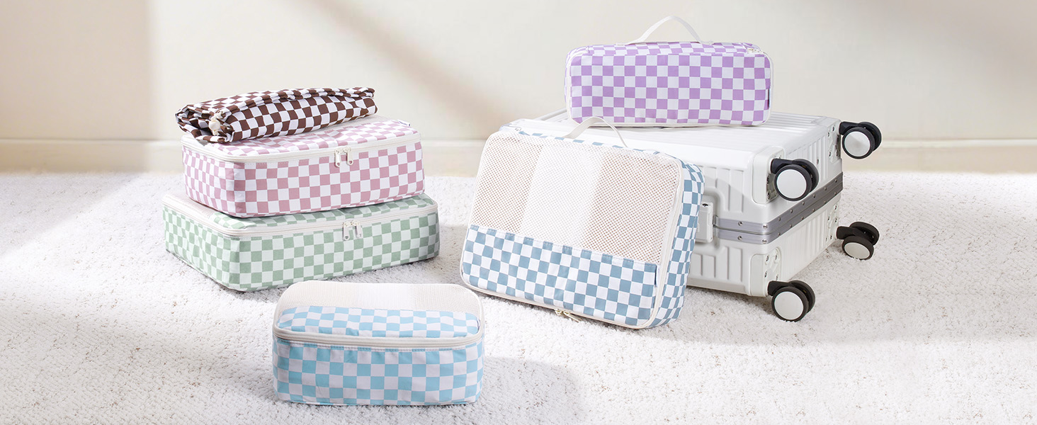 Набір органайзерів для валізи Narwey 7 шт., Packing Cubes для подорожей, рюкзаків, валіз (смугастий, Y-граублау)