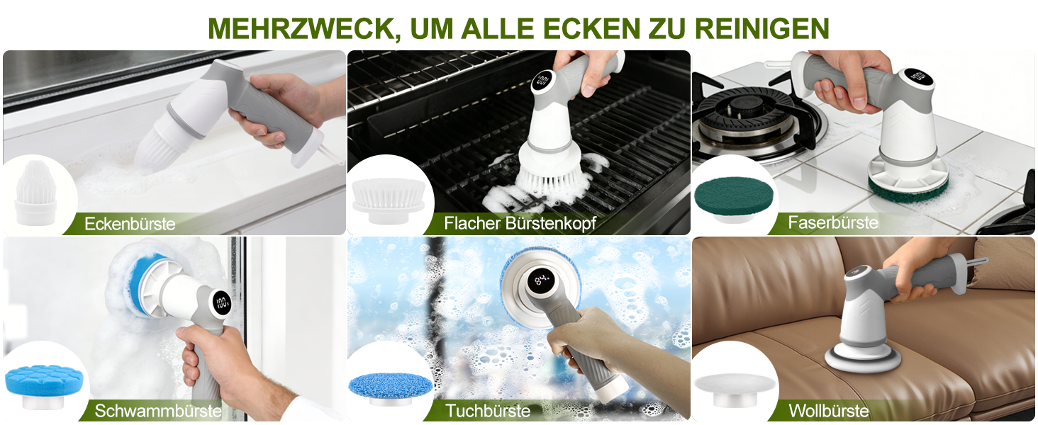 Електрична щітка для чищення, портативна, з обертанням, акумуляторна, 5 насадок, для миття дисків, плитки, ванної, кухні, підлоги, кутів, вікон та авто