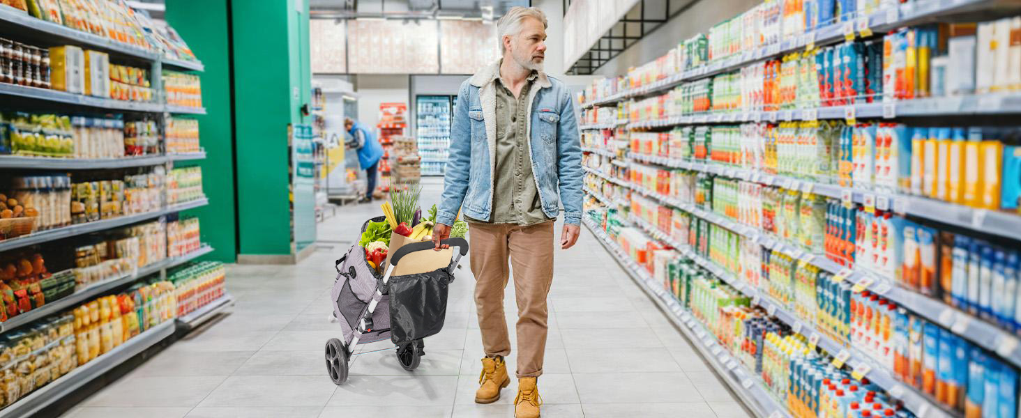 Складаний візок для покупок Homecall 50л з охолодженням, 3 в 1: візок, сумка, таскач, з принтом Geometrie, стандартні колеса