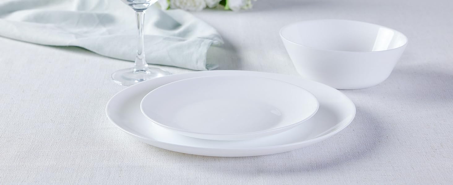 Набір посуду на 6 осіб (18 предметів), Opalglas, включає: миски, десертні та обідні тарілки (білий)