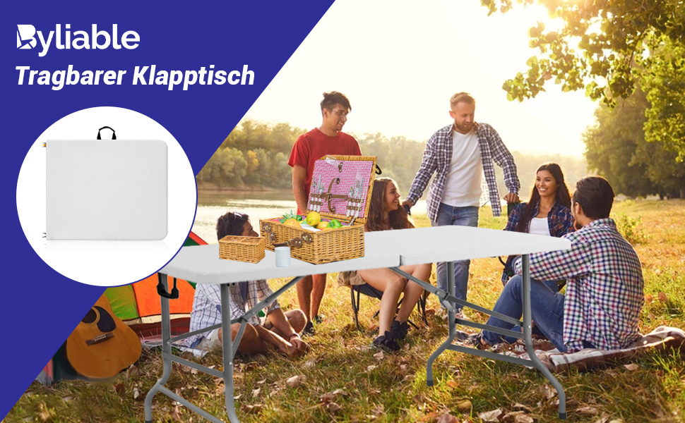 Складаний столик 180 см, портативний, міцний, пластиковий, для дому та відпочинку (чорний)