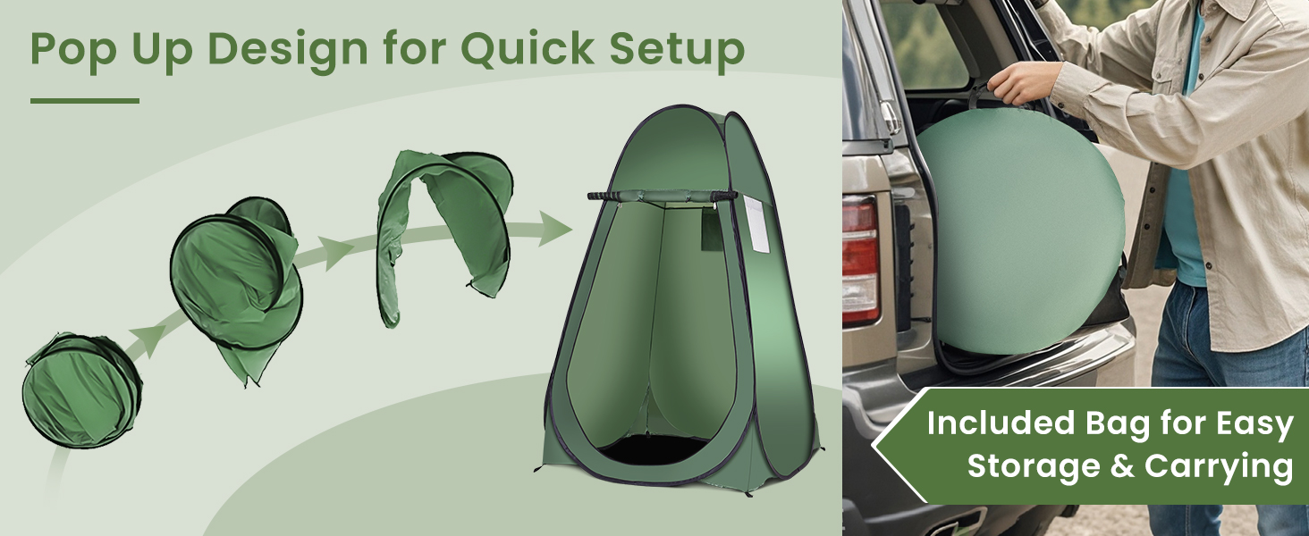Намет для душу HOMASIS Pop up, зелений, 120x120x190 см - переносний, для кемпінгу, з кишенькою