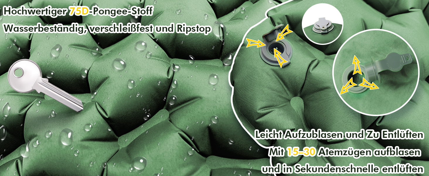 Isomatte Camping Ultralight Inflatable Sleeping Pad with Pillow - Waterproof Folding Air Mattress for Camping, Hiking, Travel & Backpacking (Green)
