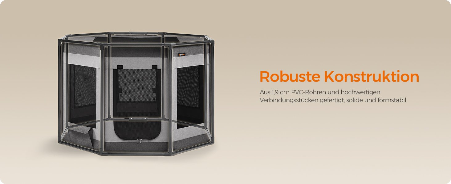 Клітка-вольєр для цуценят Feandrea Oxford, восьмикутна, XL, 112 x 112 x 76 см, з PVC-каркасом та дихаючою сіткою, з кишенею, сіро-сіра, PDC006G01 XL