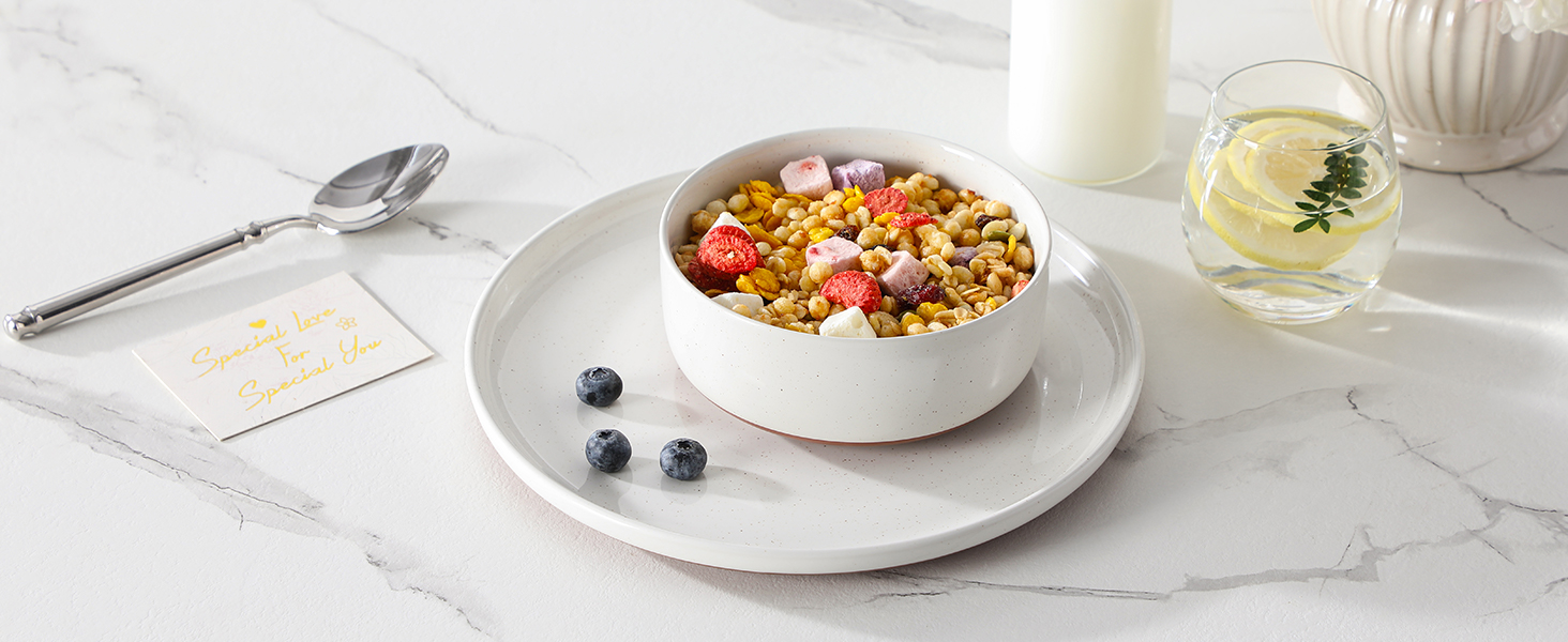 MALACASA Сервіз на 6 осіб (18 предметів) з реактивною глазур'ю, серія TARA, білий з коричневим, для дому та ресторану