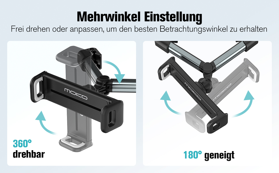 Тримач для планшету в авто MoKo, регульований, універсальний, для iPad, Galaxy Tab, iPhone, сірий