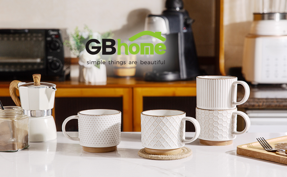 Набір керамічних чашок GBHOME 4 шт. з текстурою, 220 мл | Для лате/капучино | Мийка в посудомийній машині та мікрохвильовка | Сучасний подарунок