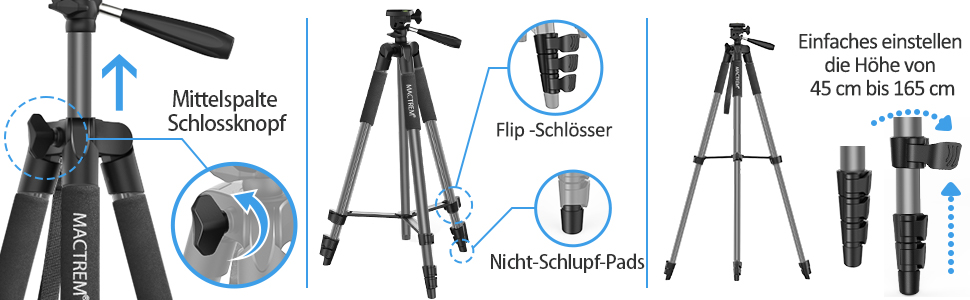 Штатив Handy Upgrade 165 см для камери, смартфона, iPad. 360° обертання, портативний трипод з пультом дистанційного керування. Сумісний з усіма телефонами, iPhone, Samsung, камерами, GoPro (сірий)