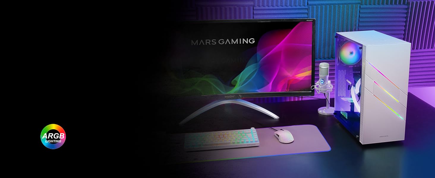 Ігровий корпус для ПК Mars Gaming MC-U3 White, ATX XL, 3 ARGB вентилятори 120мм, загартоване скло