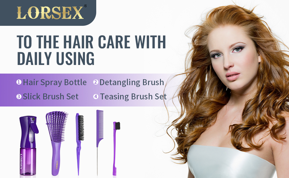 Набір для догляду за волоссям: щітка для розплутування з пульверизатором 200 мл, щітка для волосся з натуральної щетини, набір з 3 шт. для створення об'єму, двостороння щітка (фіолетовий)