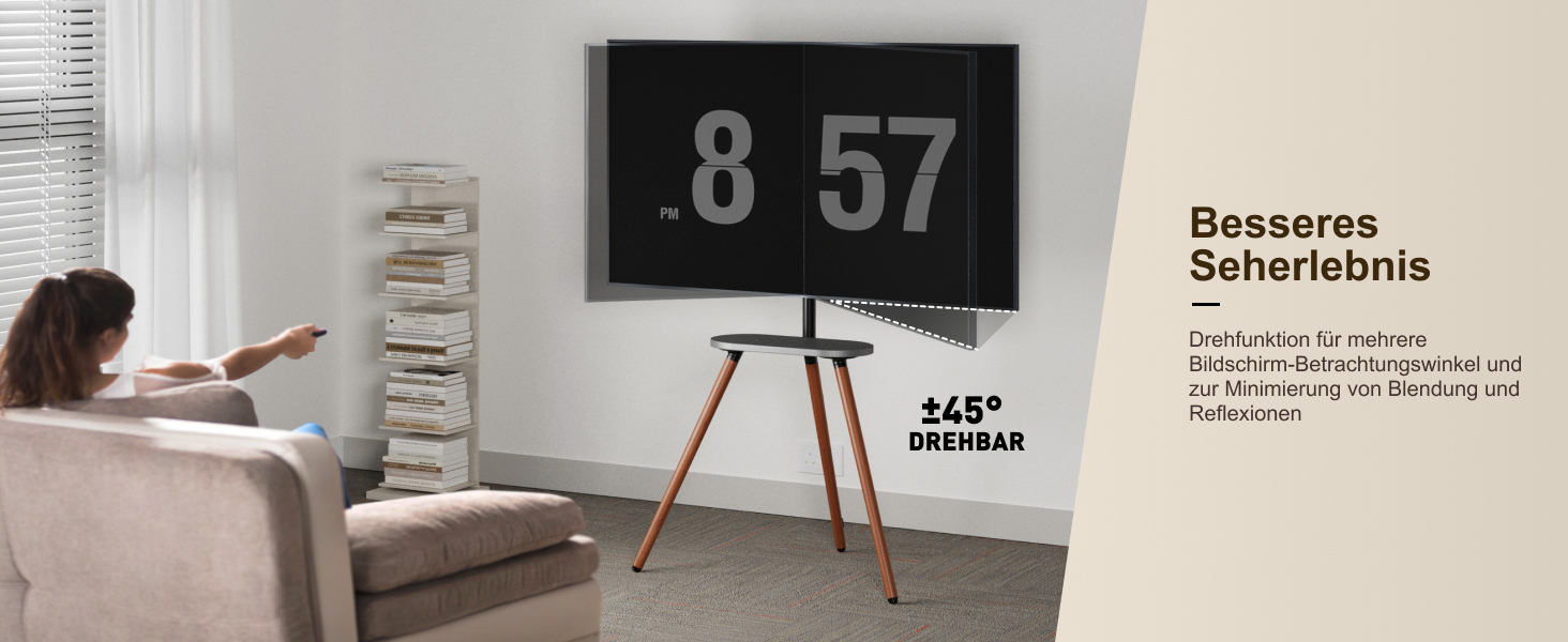 ECOTINY Adjustable TV Stand for 40-65 Inch LCD LED OLED TVs - Swivel & Height Adjustable, Portable Wood TV Stand with Wood Tray, VESA 400x400, Black Walnut & White Finish