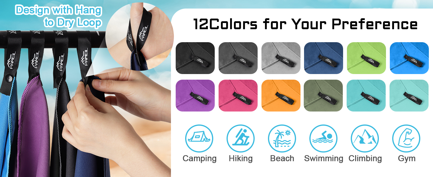 Набір рушників з мікрофібри Pameil (3 шт.): великий (160x80 см) + 2 маленькі (80x40 см), швидковисихаючі, для подорожей, фітнесу, сауни, блакитні