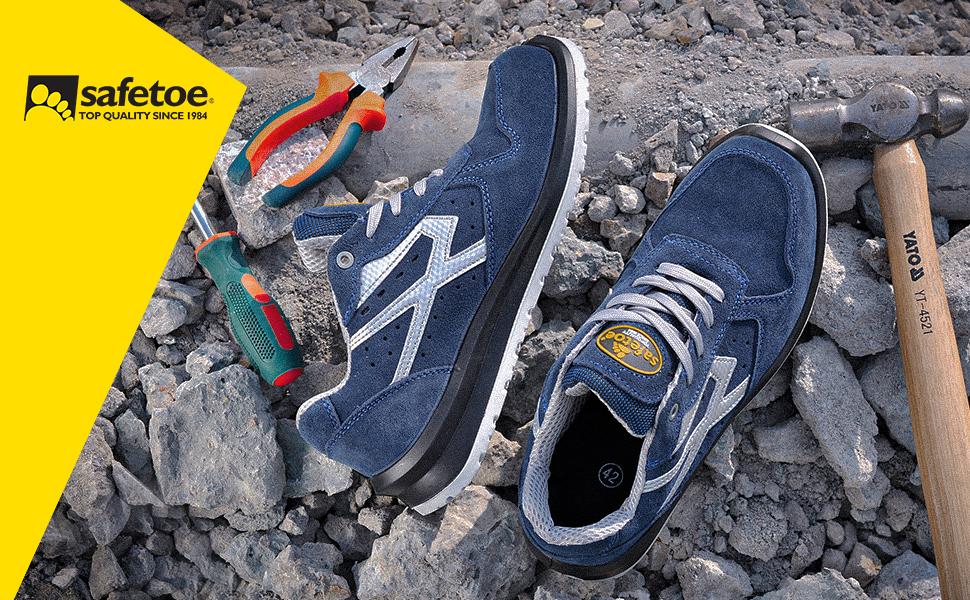 Чоловічі робочі черевики SAFETOE S1P L7328 - Легкі, водонепроникні, з композитною захисною вставкою, блакитні, для комфортної роботи, 43 EU