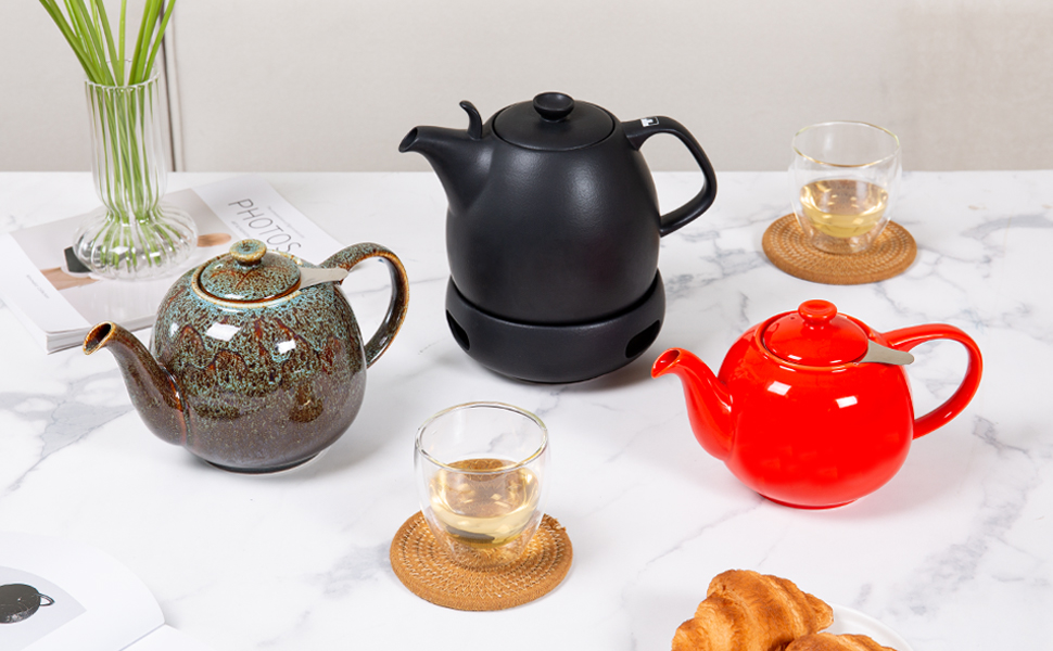 Teapot with infuser, Swansea Sea Green 1.1 L with filter, made of porcelain by URBAN LIFESTYLE, a drip-free teapot. Teapot with infuser, porcelain