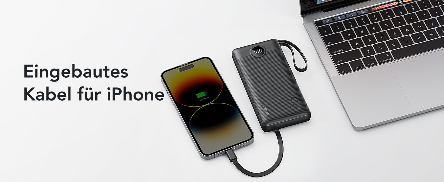 Power Bank VRURC 10000mAh з 4 кабелями, портативний акумулятор USB-C для iPhone/Huawei/Samsung, LED-дисплей, 5 виходів, чорний