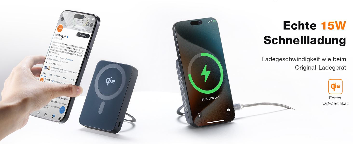 TORRAS MiniMag Qi2 Powerbank 10000mAh: магнітичний повербанк з підтримкою MagSafe, 30W USB-C, 15W бездротова зарядка для iPhone 12-17, AirPods, сірий титан