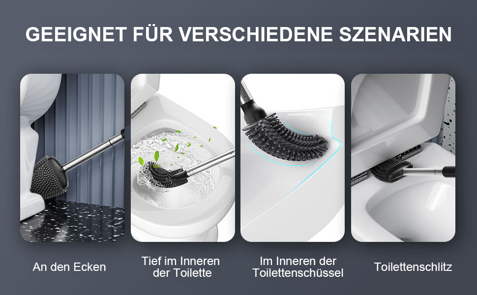 Набір для чищення унітазу ASOBEAGE: силіконова щітка, нержавіюча сталь, кріплення на стіну, швидковисихаючий тримач (Чорний)
